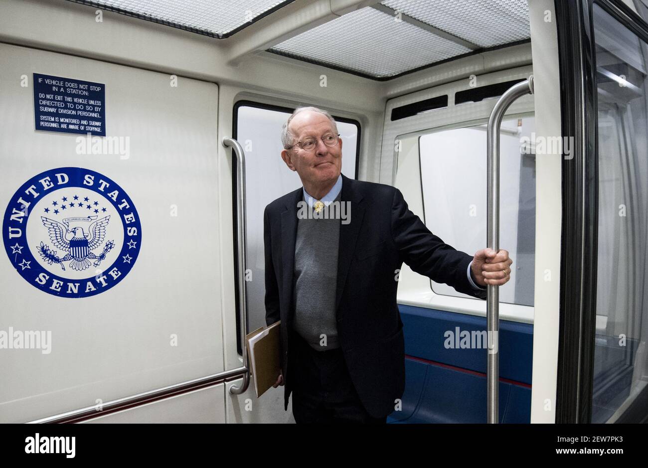 UNITED STATES - OCTOBER 18: Sen. Lamar Alexander, R-Tenn., speaks with reporters in the Senate subway in the Capitol on Wednesday, Oct. 18, 2017. (Photo By Bill Clark/CQ Roll Call) Stock Photo