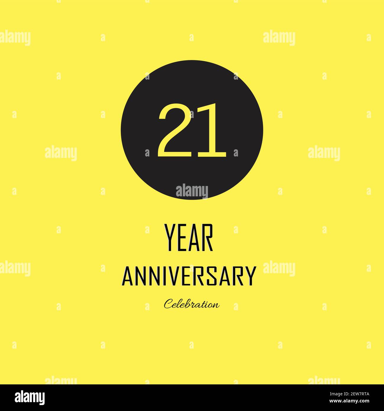 21 Anniversary celebration on yellow background. Vector festive illustration. Birthday or wedding party event decoration Stock Vector