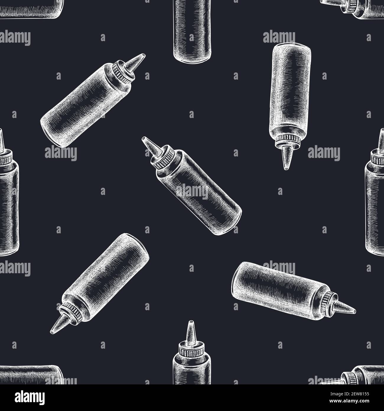 Seamless pattern with hand drawn chalk sauce bottles Stock Vector