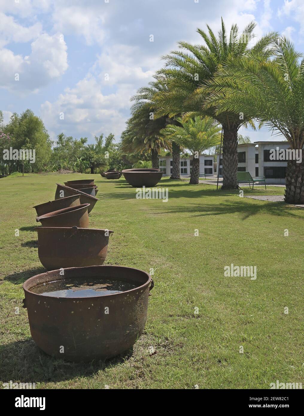 Kettles once used to boil down sugar cane dot the grounds. (Photo by