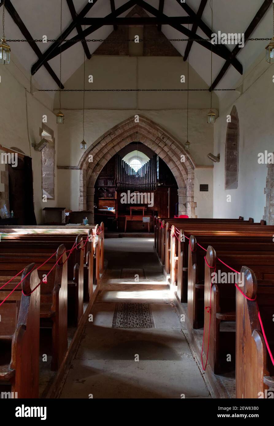 St Mary's church at Staunton is high above the river Wye but is a warm and welcoming environment. Stock Photo