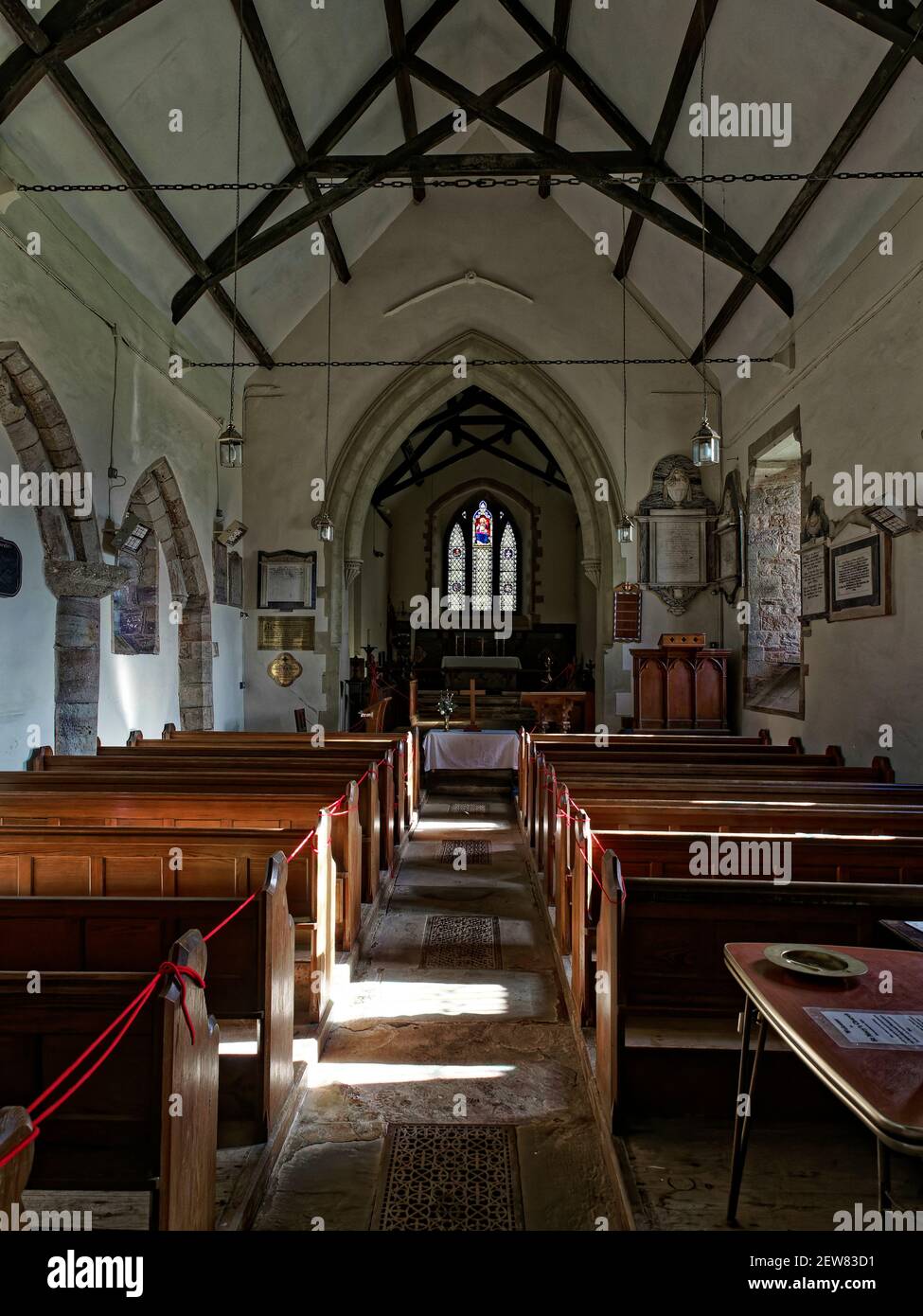 St Mary's church at Staunton is high above the river Wye but is a warm and welcoming environment. Stock Photo