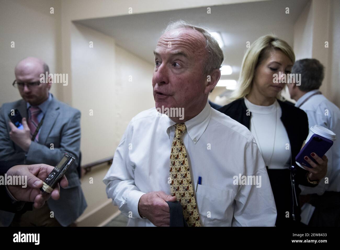 UNITED STATES - OCTOBER 24: Rep. Rodney Frelinghuysen, R-N.J., leaves the House Republican Conference meeting in the basement of the Capitol on Tuesday, oct. 24, 2017. (Photo By Bill Clark/CQ Roll Call) Stock Photo