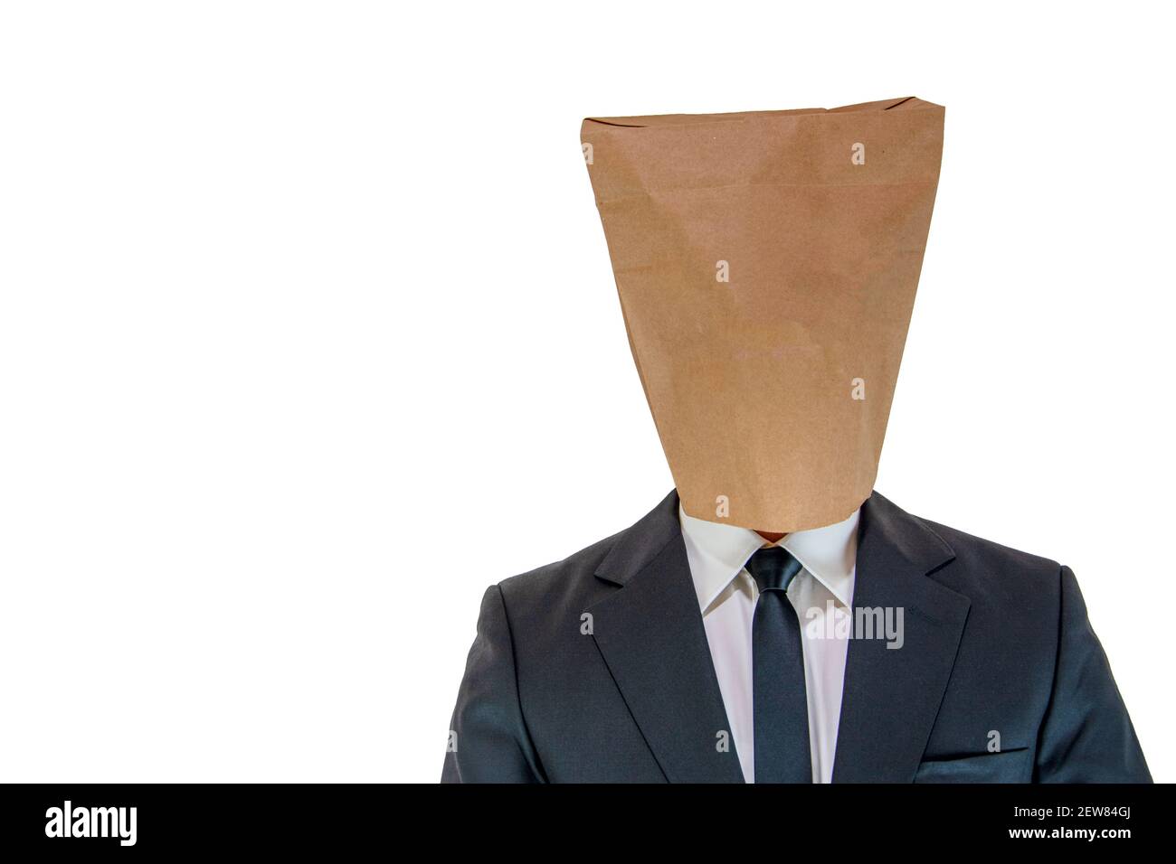 A man wearing a paper bag on his head hires stock photography and