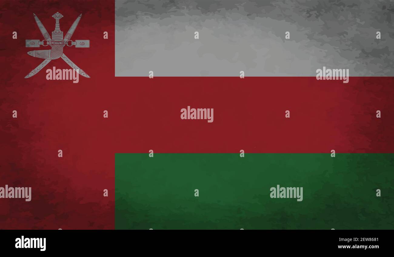 Oman flag with waving grunge texture. Vector background. Stock Vector