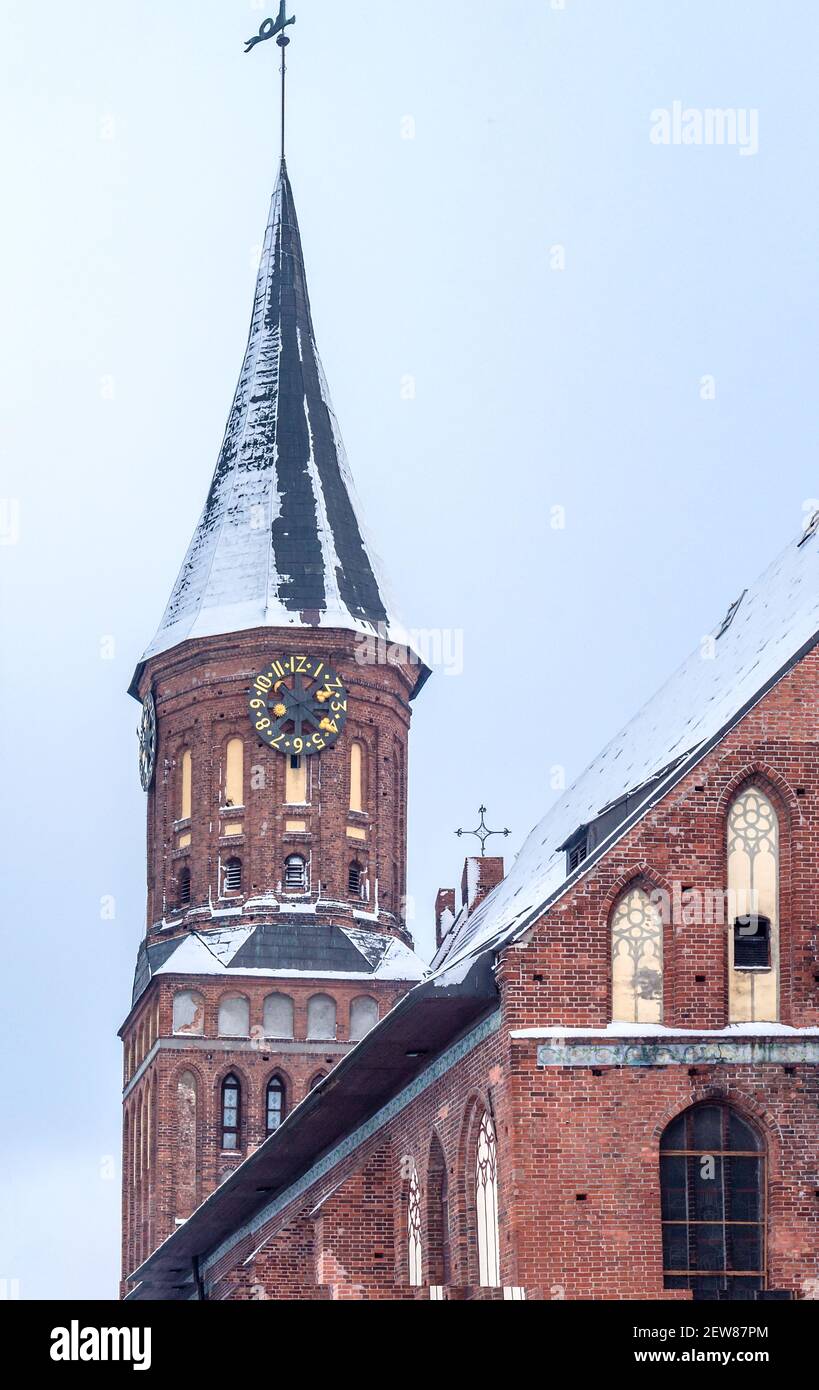 Kaliningrad, Russia, January 29, 2021. Cathedral on Kant island in Kaliningrad. Tourist trade and craft center, Old town Stock Photo