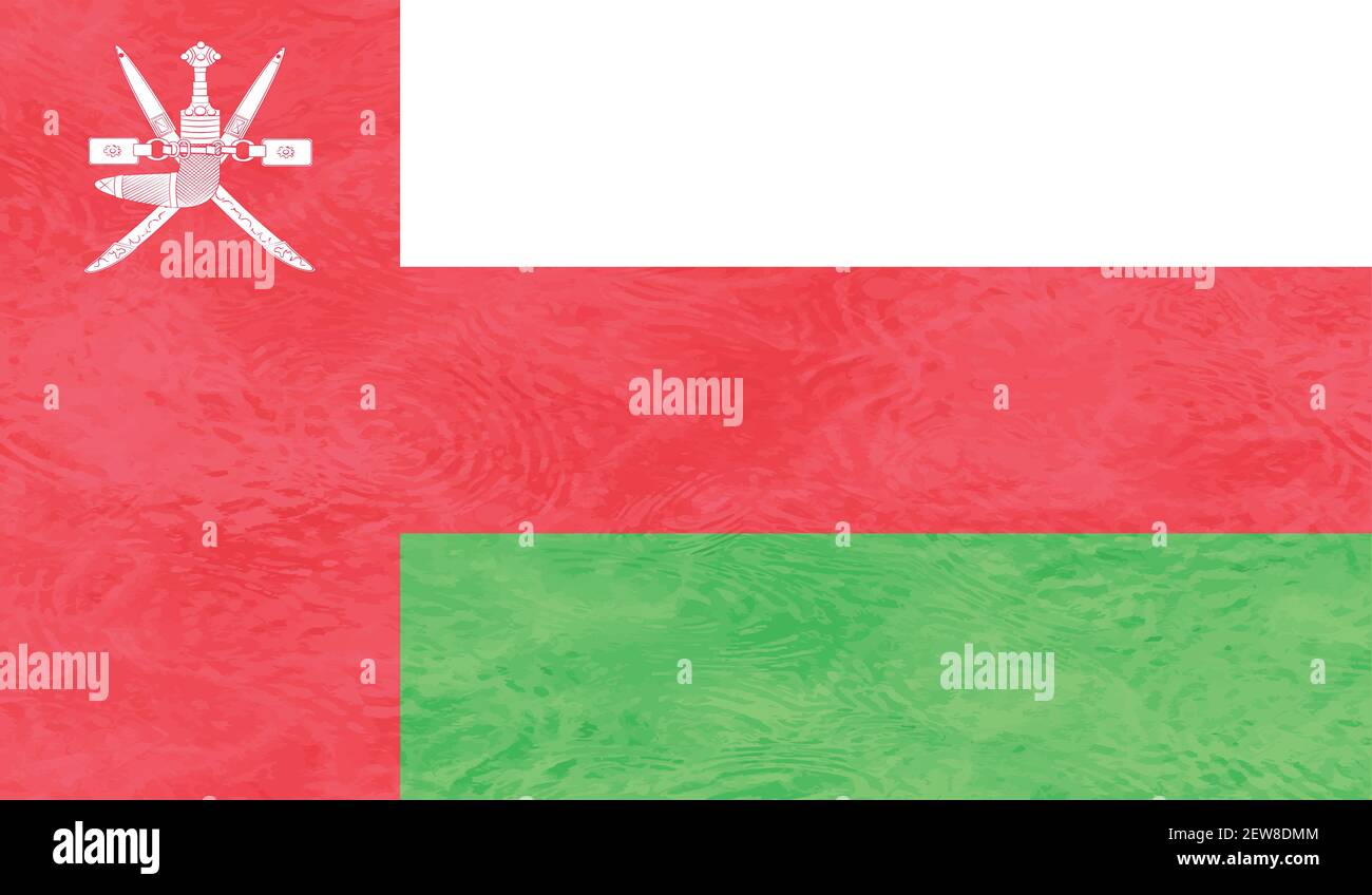 Oman flag with waving grunge texture. Vector background. Stock Vector