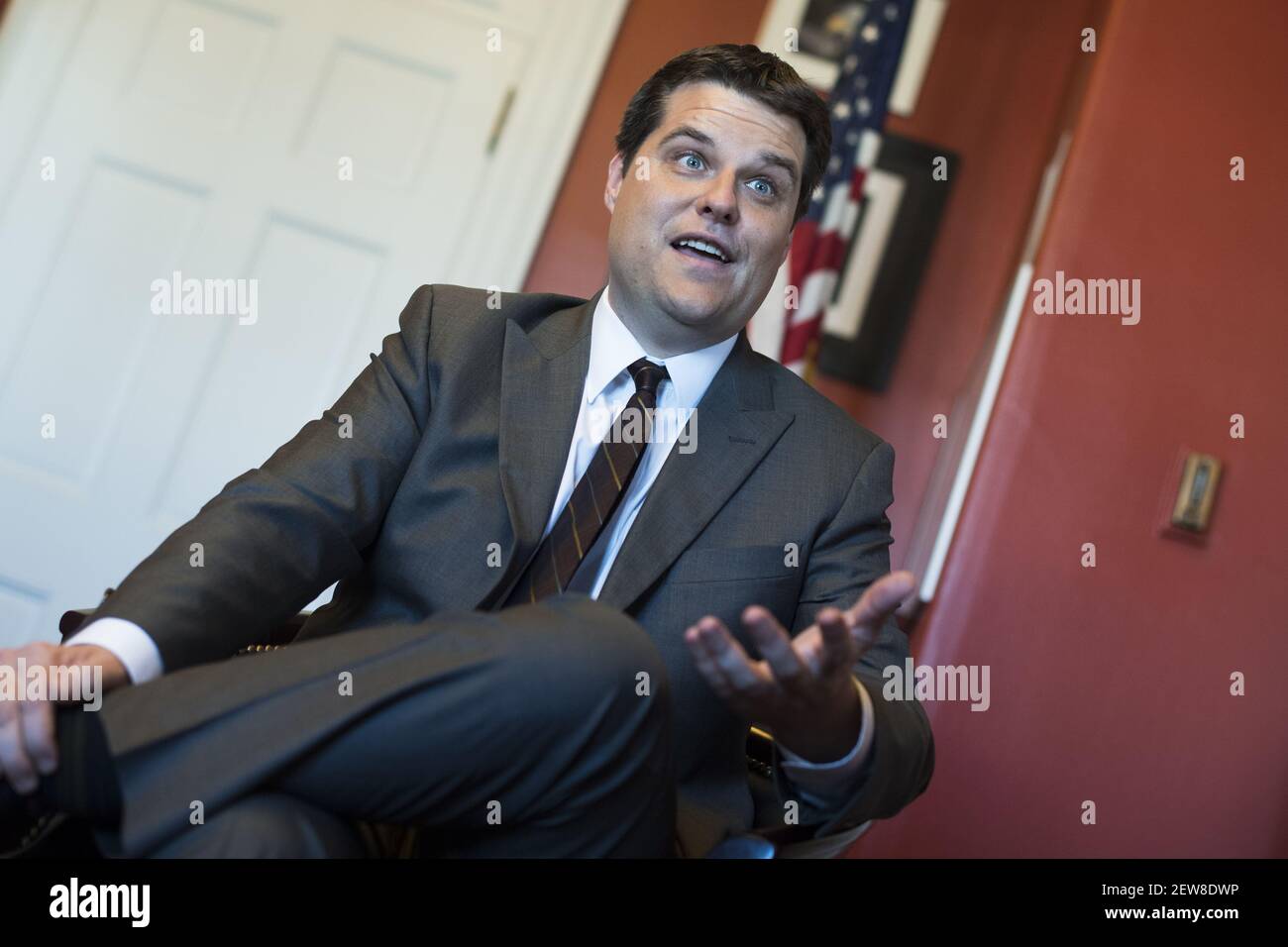 UNITED STATES - OCTOBER 26: Rep. Matt Gaetz, R-Fla., is interviewed in his Cannon Building office on October 26, 2017. (Photo By Tom Williams/CQ Roll Call) Stock Photo