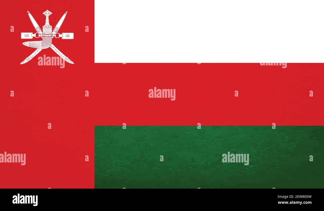 Oman flag with waving grunge texture. Vector background. Stock Vector