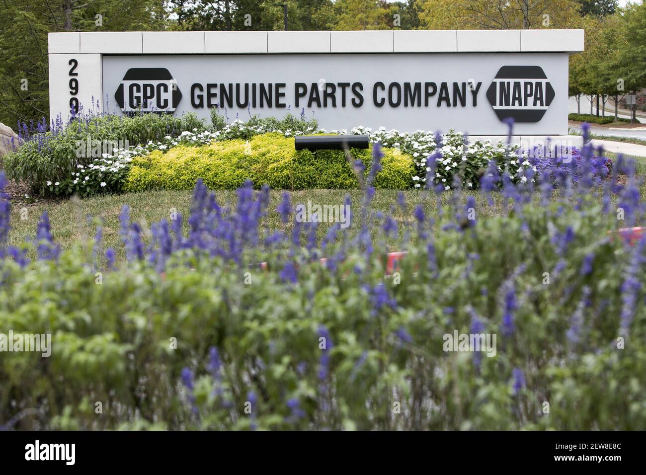 A logo sign outside of the headquarters of the Genuine Parts Company