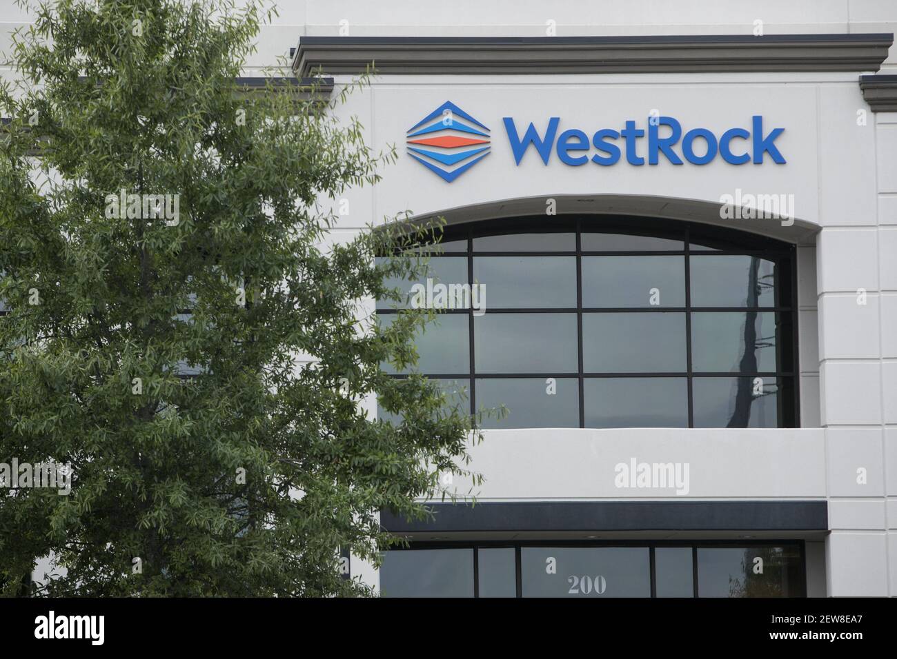 A logo sign outside of a facility occupied by WestRock in Lithia