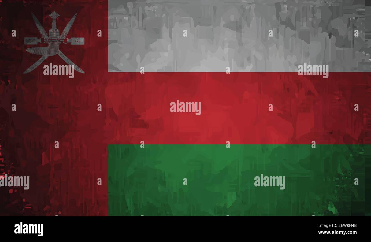 Oman flag with waving grunge texture. Vector background. Stock Vector