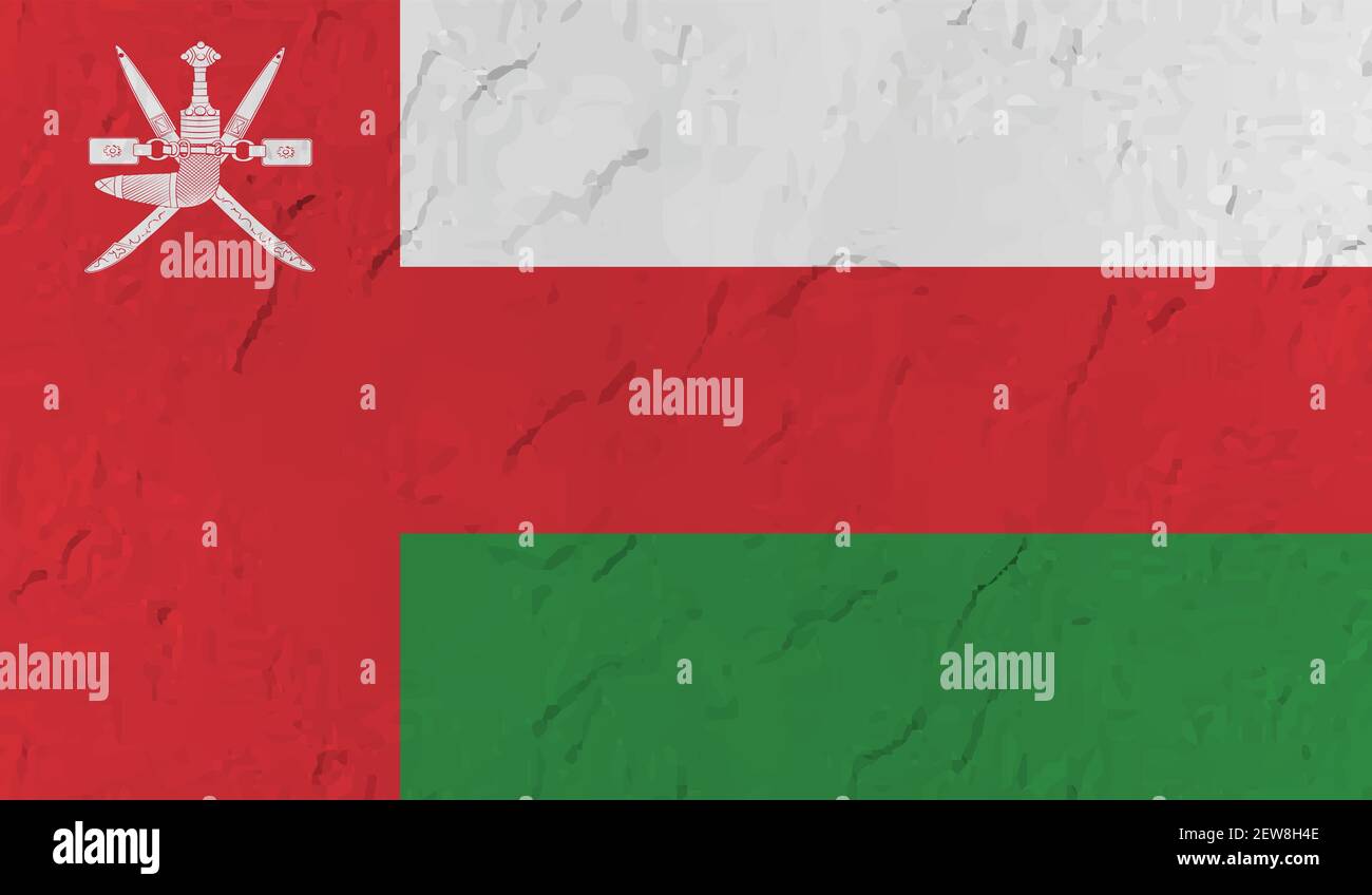 Oman flag with waving grunge texture. Vector background. Stock Vector
