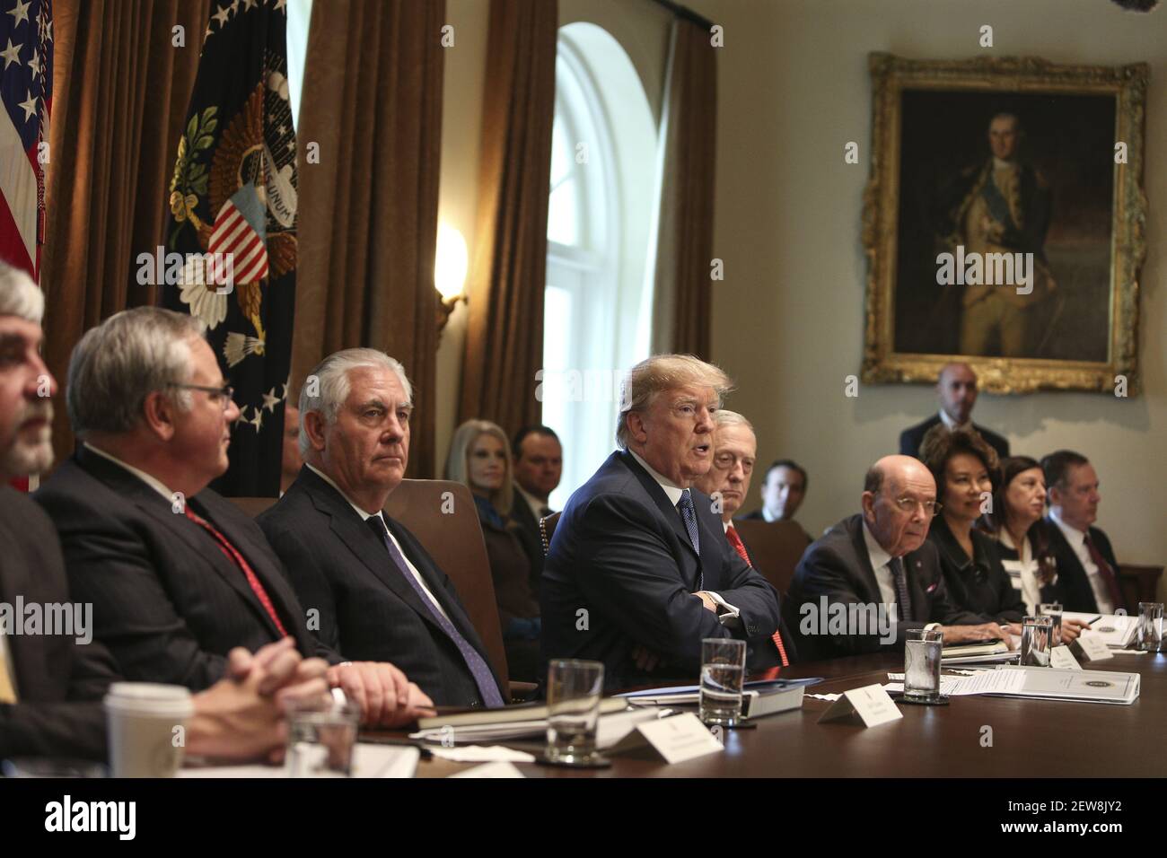 President Donald Trump speaks during a cabinet meeting at the White ...