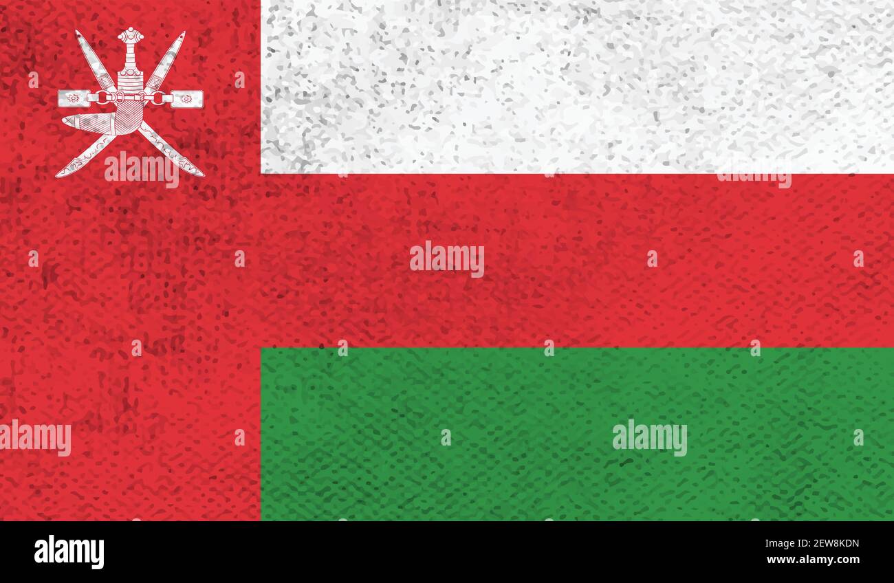 Oman flag with waving grunge texture. Vector background. Stock Vector