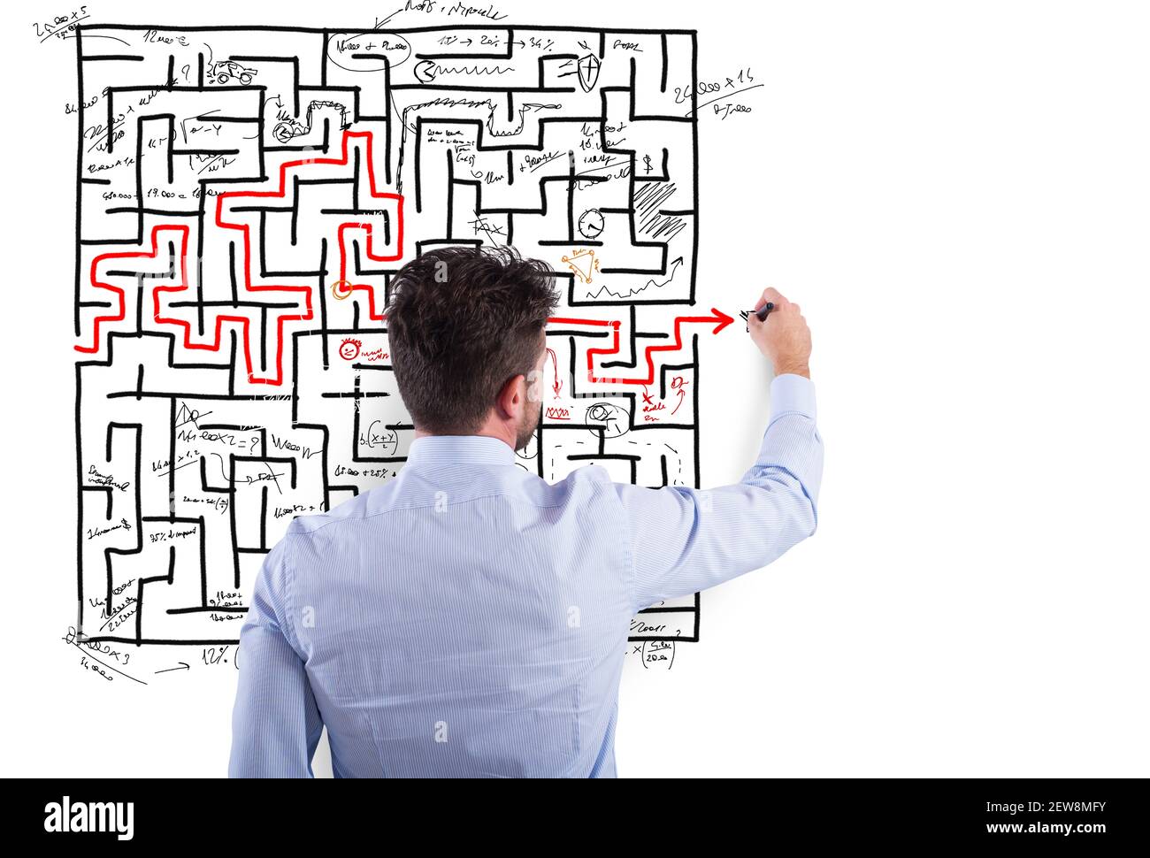 Businessman solve a complex maze with a lot of difficulties Stock Photo