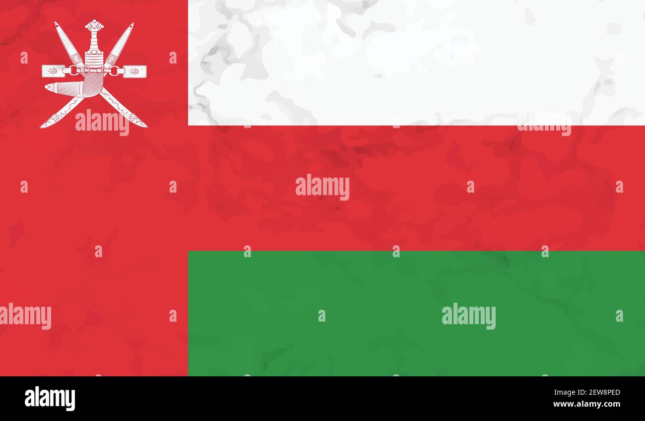Oman flag with waving grunge texture. Vector background. Stock Vector
