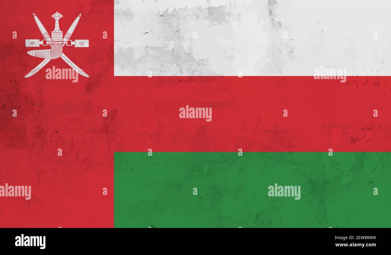 Oman flag with waving grunge texture. Vector background. Stock Vector