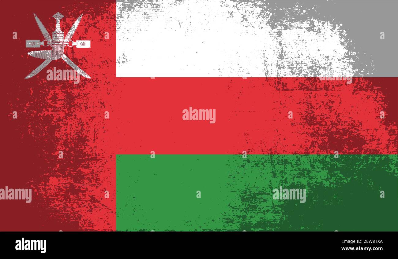 Oman flag with waving grunge texture. Vector background. Stock Vector