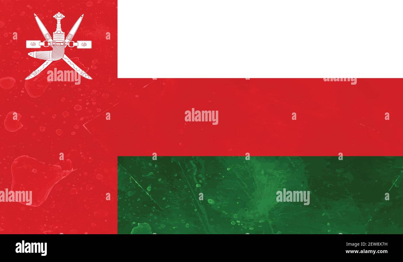 Oman flag with waving grunge texture. Vector background. Stock Vector