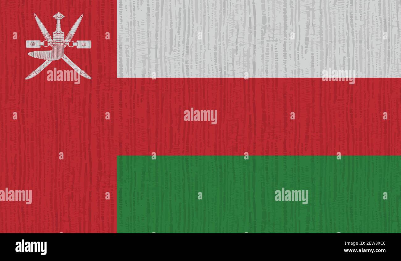 Oman flag with waving grunge texture. Vector background. Stock Vector