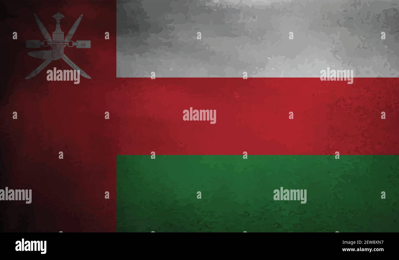 Oman flag with waving grunge texture. Vector background. Stock Vector