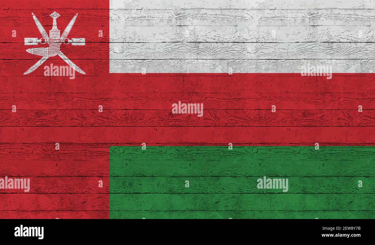 Oman flag with waving grunge texture. Vector background. Stock Vector