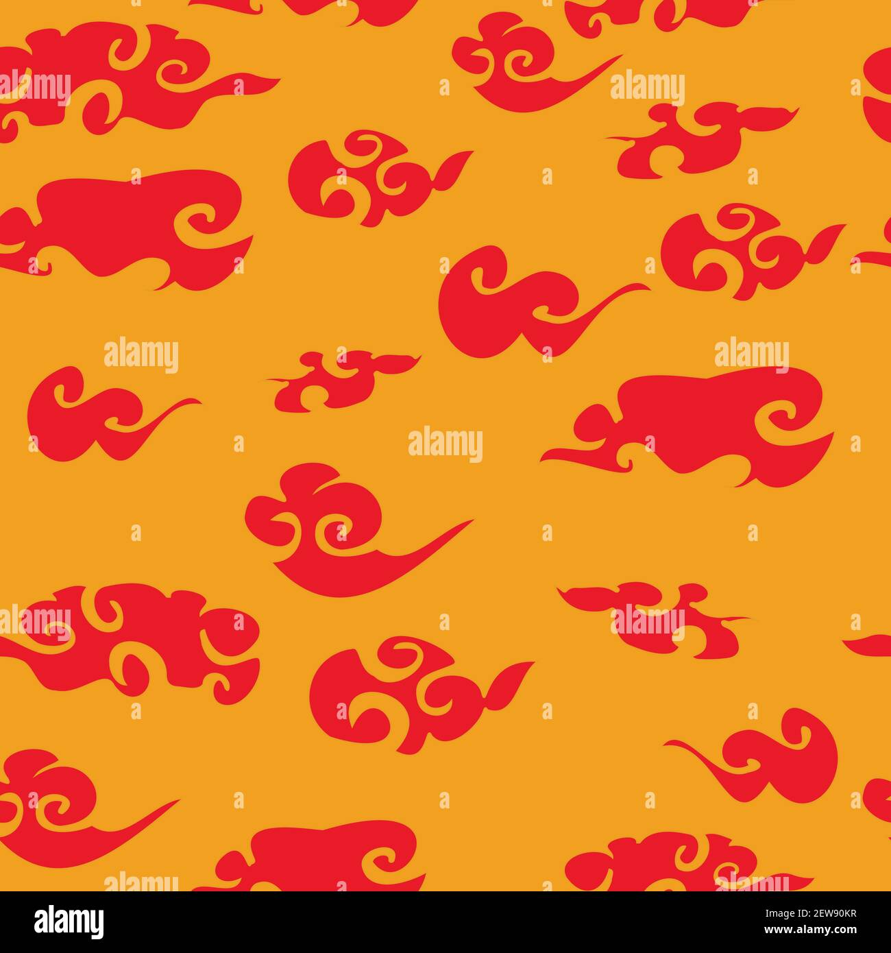 Vector orange and red asian chinese clouds sky seamless pattern background. Stock Vector