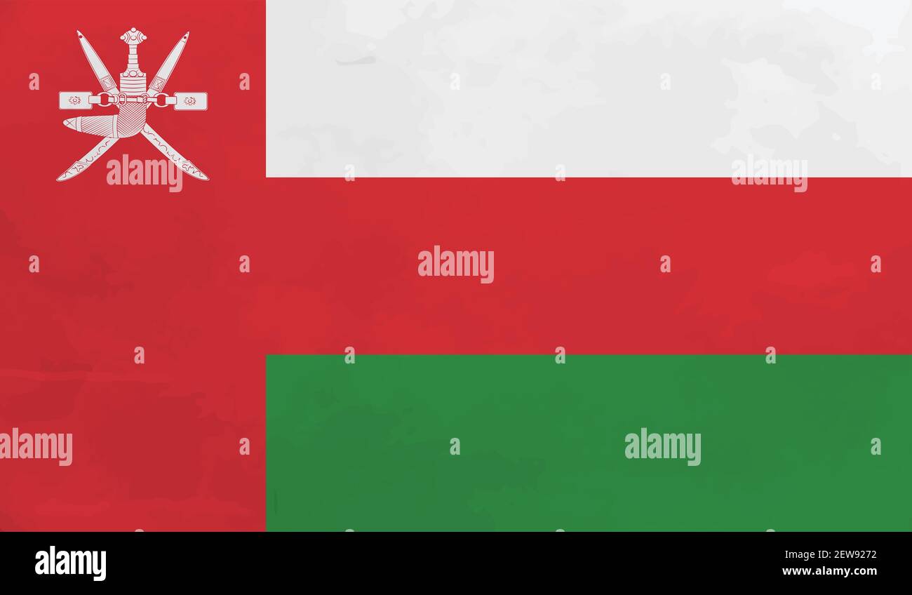 Oman flag with waving grunge texture. Vector background. Stock Vector