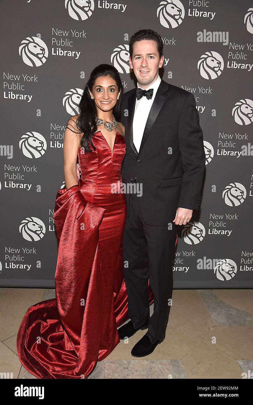 Sheena Paul and Matthew Hallisey attends the 2017 NYPL Library Lions Gala on November 6, 2017 at
