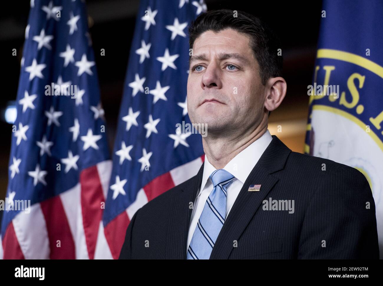 UNITED STATES - NOVEMBER 7: Speaker of the House Paul Ryan, R-Wisc., participates in the press conference following the House Republican Conference meeting on Tuesday, Nov. 7, 2017. (Photo By Bill Clark/CQ Roll Call) Stock Photo