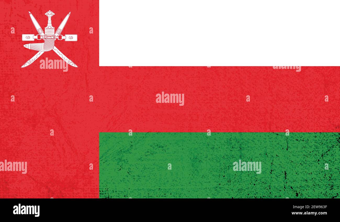 Oman flag with waving grunge texture. Vector background. Stock Vector