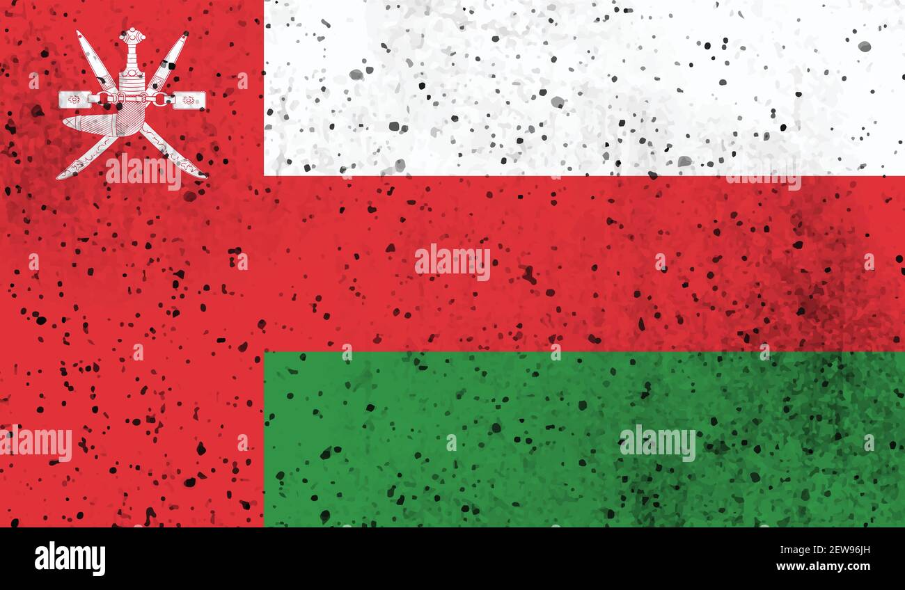 Oman flag with waving grunge texture. Vector background. Stock Vector