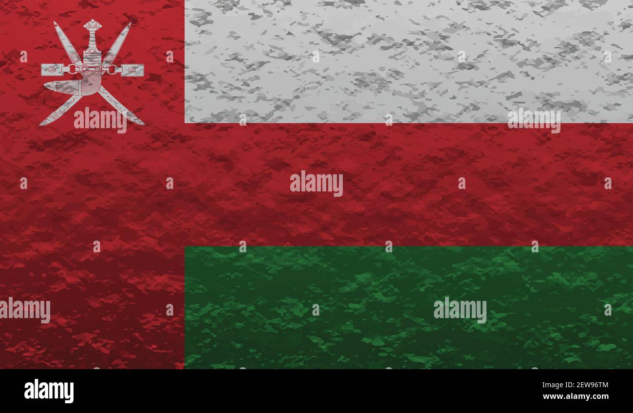 Oman flag with waving grunge texture. Vector background. Stock Vector