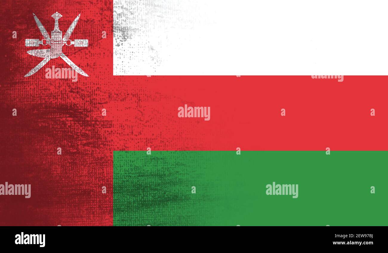 Oman flag with waving grunge texture. Vector background. Stock Vector