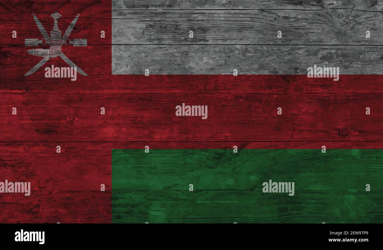 Oman flag with waving grunge texture. Vector background. Stock Vector