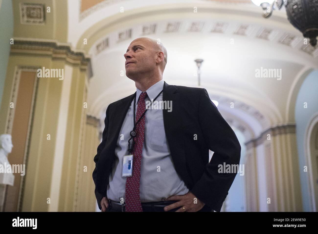 UNITED STATES - NOVEMBER 13: Marc Short, White House legislative affairs director, talks with reporters in the Capitol on November 13, 2017. (Photo By Tom Williams/CQ Roll Call) Stock Photo