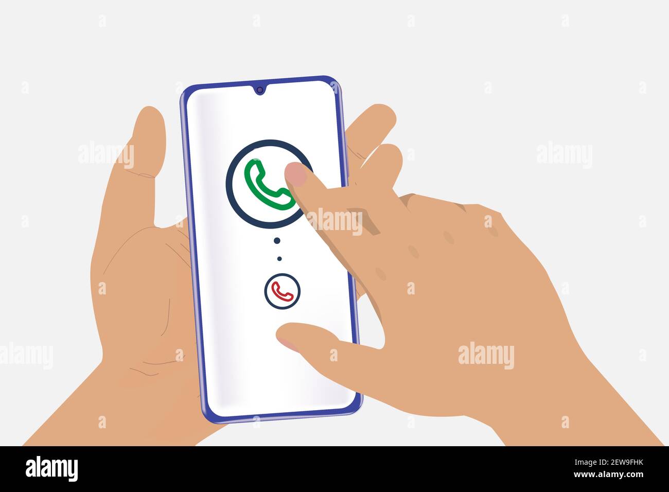 Hands hold the phone and answer the phone. Stock Vector