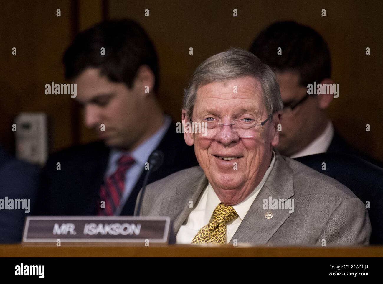 UNITED STATES - NOVEMBER 16: Sen. Johnny Isakson, R-Ga., looks on during the mark up of the Senate's tax reform bill in the Senate Finance Committee on Thursday, Nov. 16, 2017. (Photo By Bill Clark/CQ Roll Call) Stock Photo
