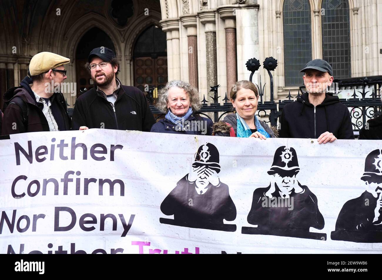 Day One of the public inquiry into undercover policing on 20th November 2017 and protesters including Baroness Jenny Jones,Green Party peer, call on the Inquiry to release the cover names and open up the files on people who have been spied upon. (Photo by Claire Doherty/Sipa Usa) Stock Photo