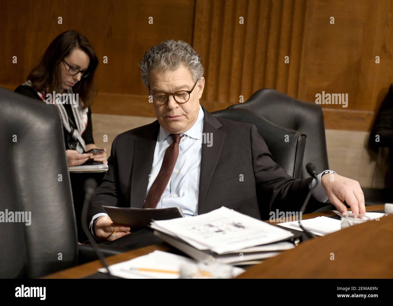 United States Senator Al Franken - United States Senator Al Franken Democrat Of Minnesota Looks Over His Notes Prior To Hearing Alex M Azar Ii Testify Before The Us Senate Committee On Health Education Labor And Pensions On His Nomination To Be Secretary Of Health And Human Services On Capitol Hill In Washington Dc On Wednesday November 29 2017 Photo By Ron Sachscnpsipa Usa 2EWA89N