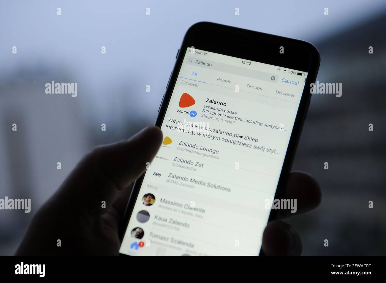 The Zalando application is seen on a portable device in this photo  illustration on December 1, 2017. Zalanod and several other companies have  now integrated Facebook Messenger on their websites to make