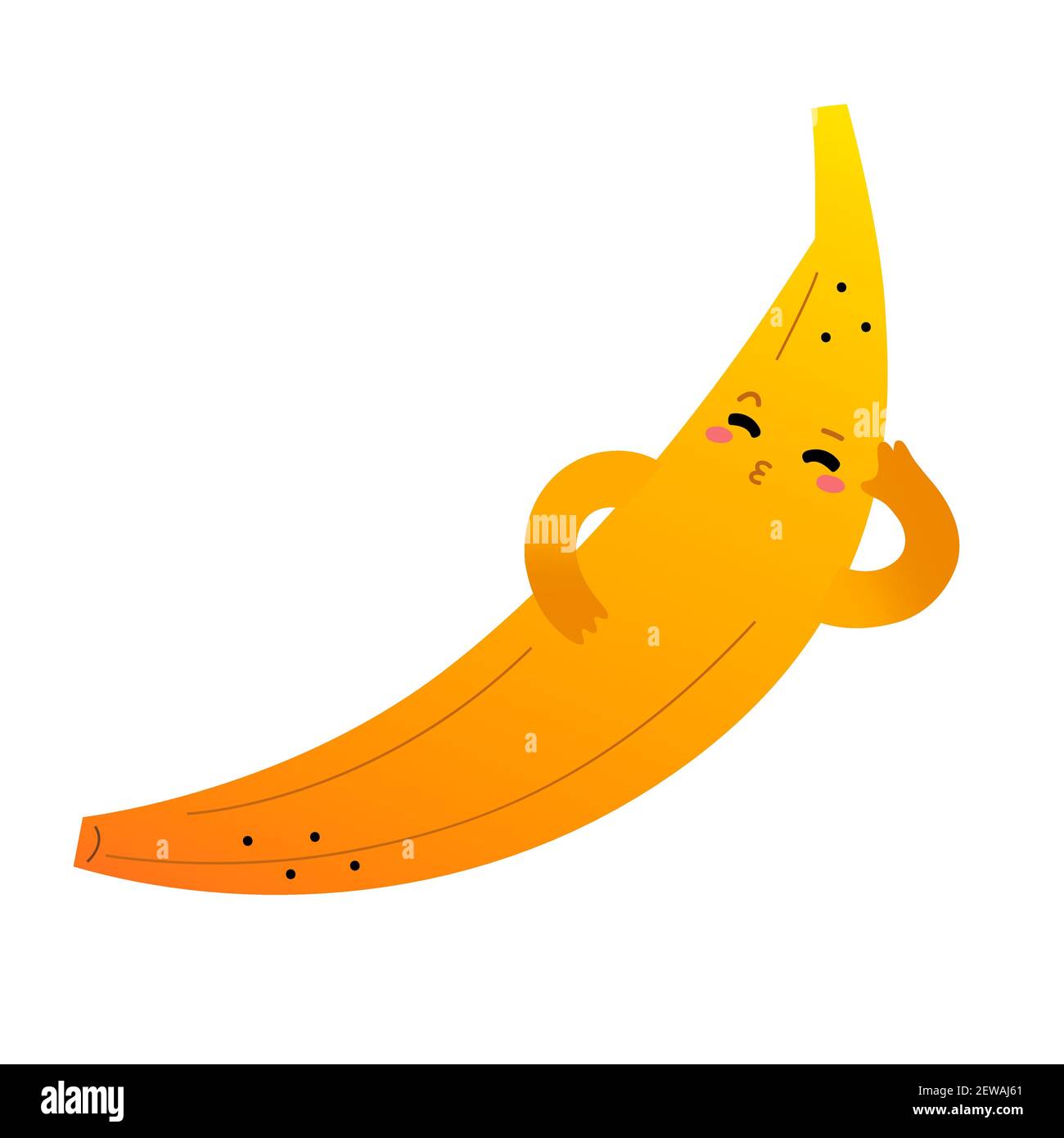 Cute banana character, sweet fruit mascot, kawaii cartoon banana with