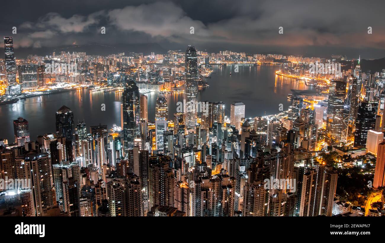 Hong Kong Skyline at Night from Victoria Peak Stock Photo - Alamy