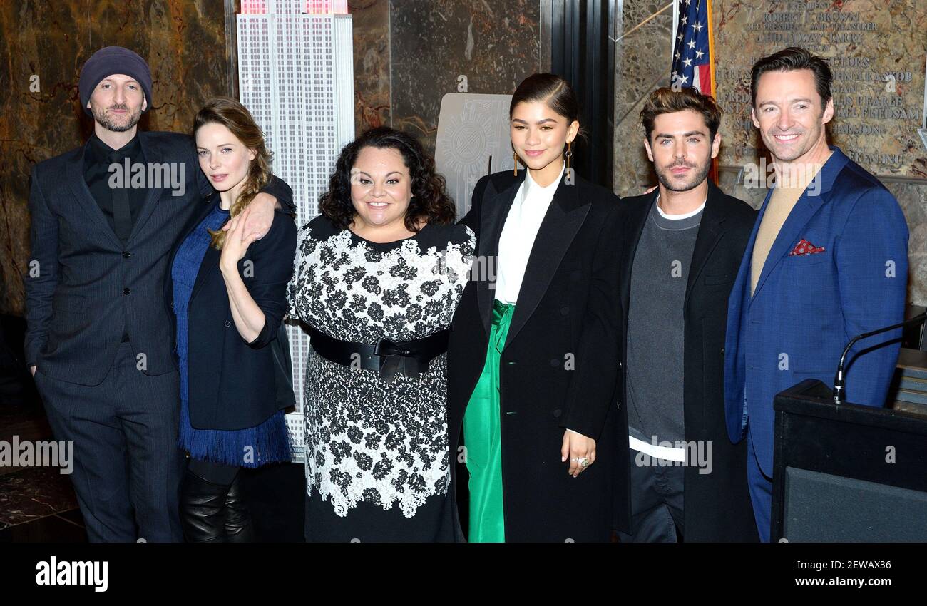 L-R: Director Michael Gracey and actors Rebecca Ferguson, Keala Settle ...