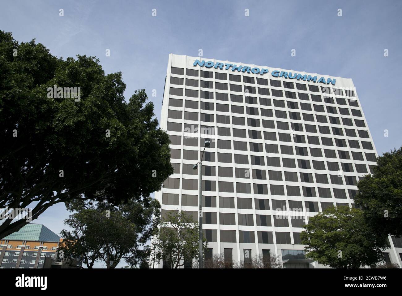 A logo sign outside of a facility occupied by the Northrop Grumman