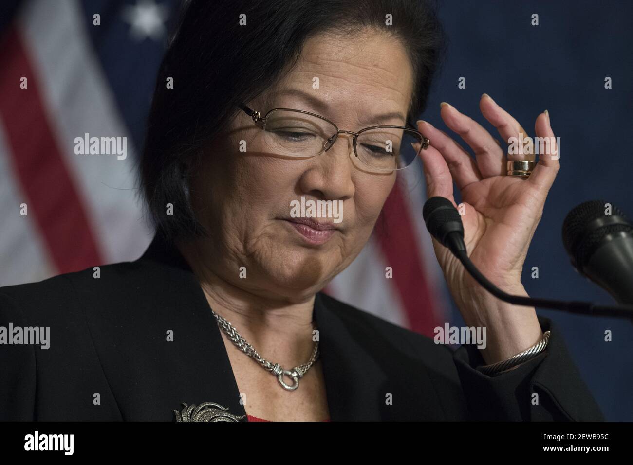 UNITED STATES - DECEMBER 14: Sen. Mazie Hirono, D-Hawaii, attends a news conference in the Capitol Visitor Center on Democrats' year end priorities including 'reauthorizing the Children's Health Insurance Program, funding community health centers, and passing the Dream Act,' on December 14, 2017. (Photo By Tom Williams/CQ Roll Call) Stock Photo