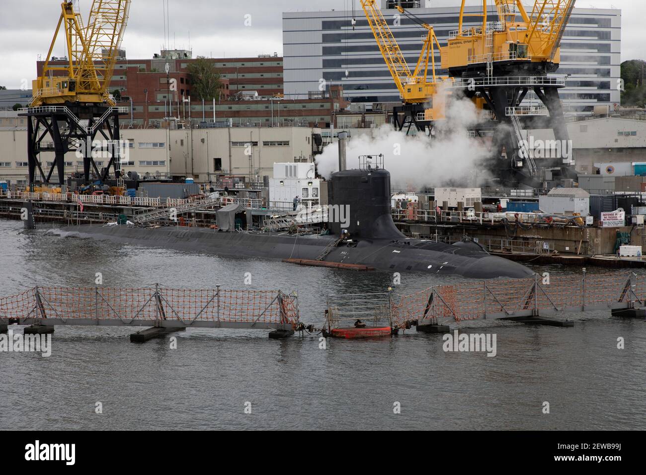 An electric nuclear powered Submarine being overhauled at a dry dock in
