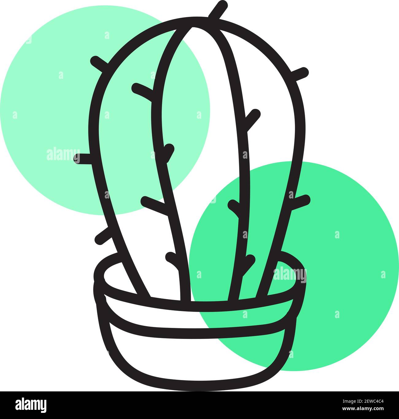 Big green cactus in a small pot, illustration, vector on white ...