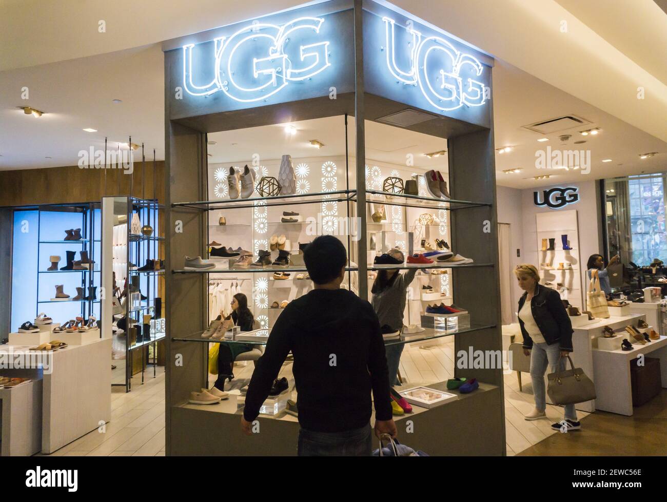 The Ugg boutique in the shoe department in the Macy's Herald Square  flagship store in New York on Monday, May 29, 2017. UGG is a brand of  Deckers Outdoor Corp. which also
